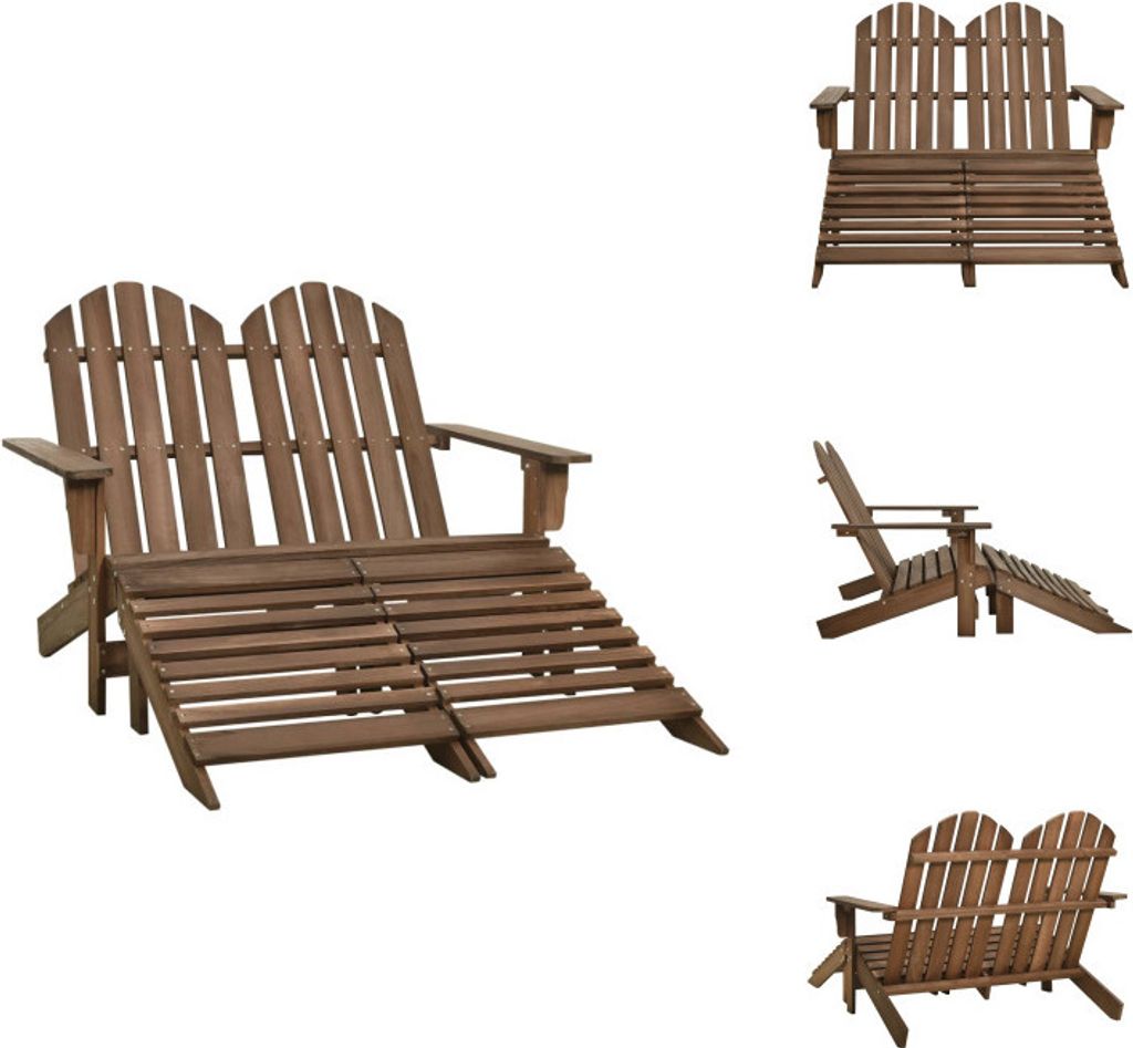 vidaXL 2-Sitzer Adirondack-Gartenbank mit Fußstütze Tannenholz Braun - Gartenstühle