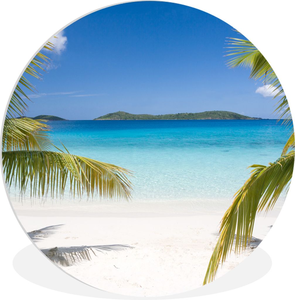 MuchoWow Rundes Wandbild - Runde Bilder Tropische Palmen am Strand Ø 60 cm Kreis Wanddekoration Kunststoff - Wandkreis - Wandschmuck - Wand Krei...
