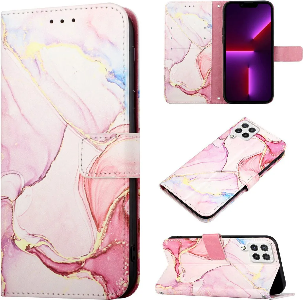 Custodia Samsung Galaxy A13 4G Antiurto - Portafoglio Marmo Rosa