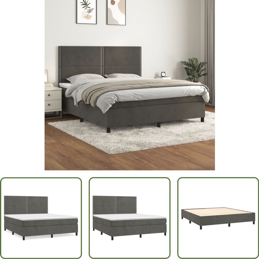 The Living Store Boxspringbett mit Matratze Dunkelgrau 180x200 cm Samt