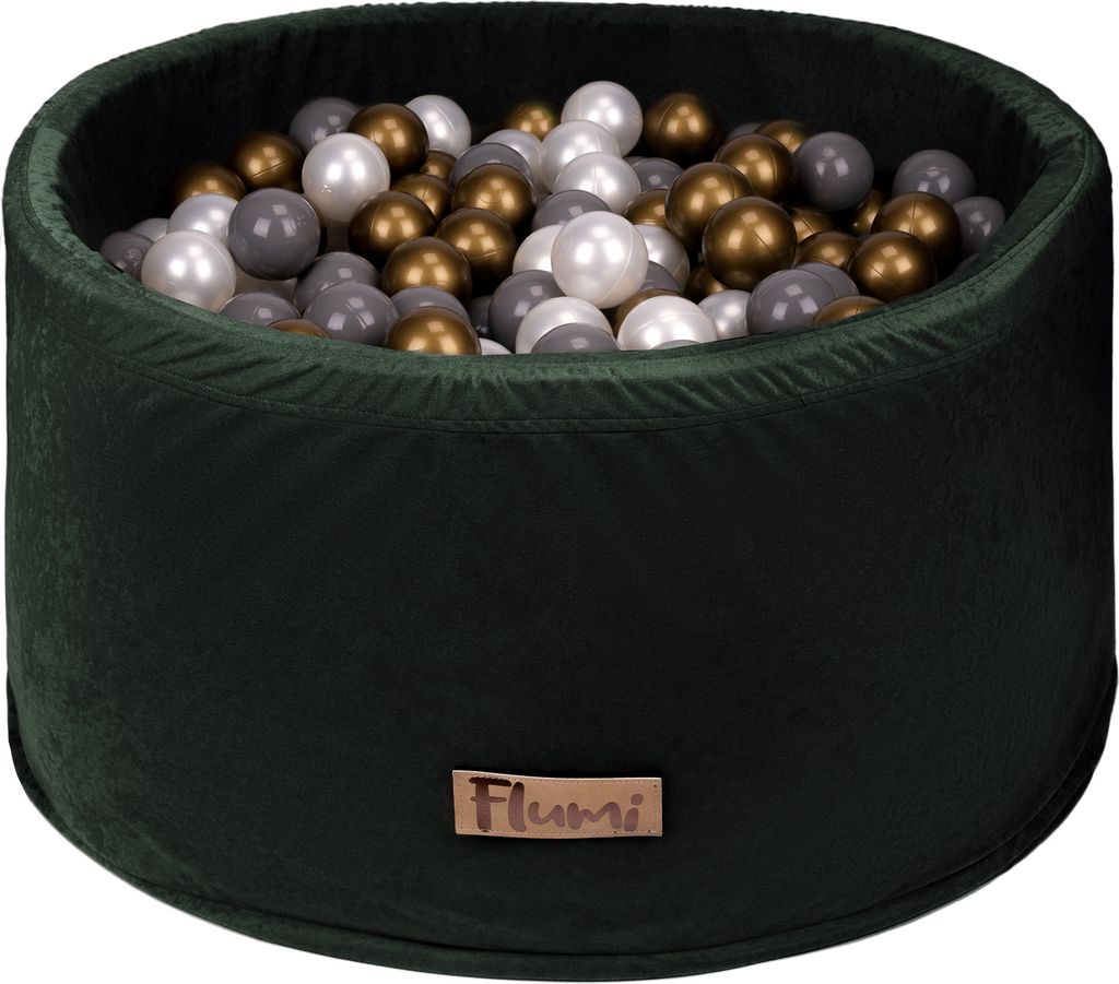 Flumi Bällebad Baby - Bällepool Kinder 90x40cm mit 200 Bällebad Bälle ∅ 7cm in EU hergestellt - Kugeln: gold - perlgrau - grau