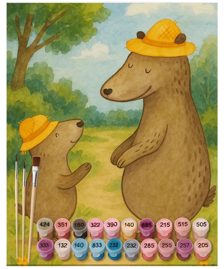 Mr. & Mrs. Panda Malen nach Zahlen Bären mit Hut Design 40 x 50 cm Ohne Rahmen - Weiß - Geschenk, Leinwand, Muttertag, Vatertag, Zahlenbild, DIY,...