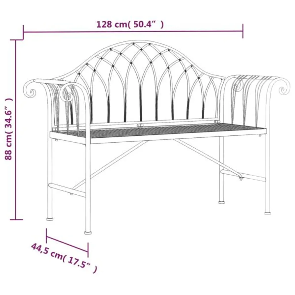 Offerta Panchina Giardino vidaXL Acciaio Nero 128 cm - Prezzo Top - 6