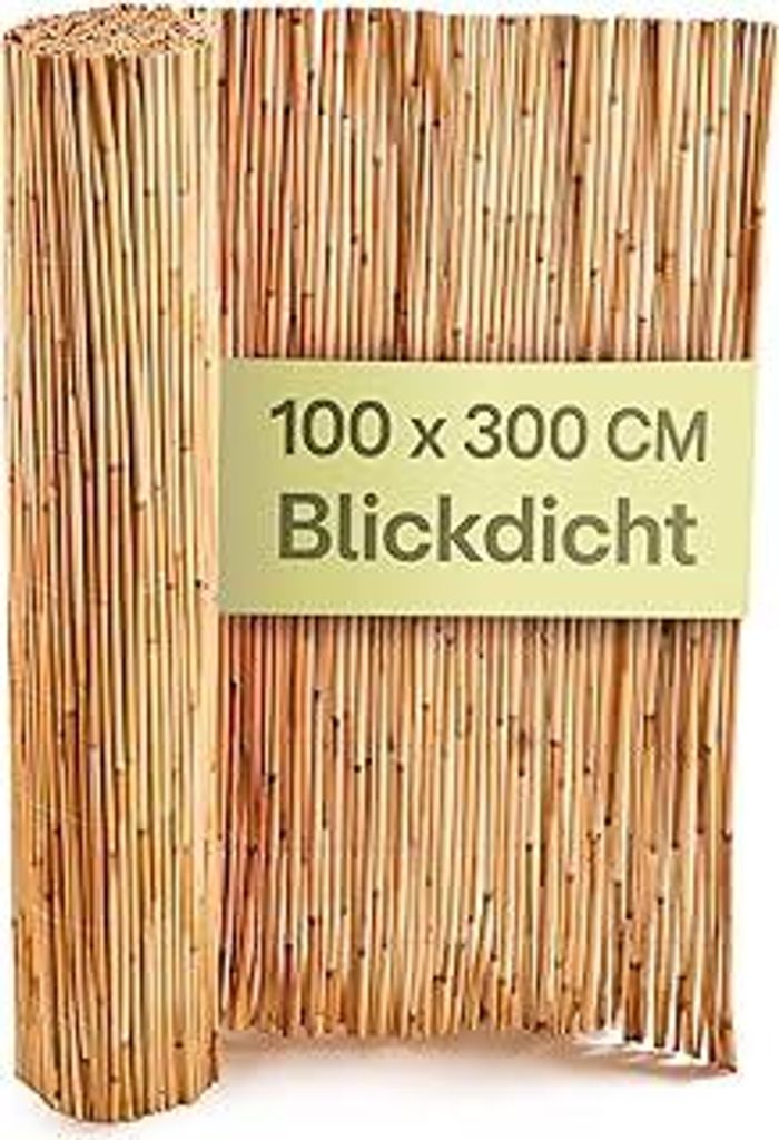Praknu Schilf Balkon Sichtschutz Holz - es, Natürliches Schilf - Einsetzbar Im Innen- Und Außenbereich - Sichtschutz für Garten, Balkon - 100 x ...