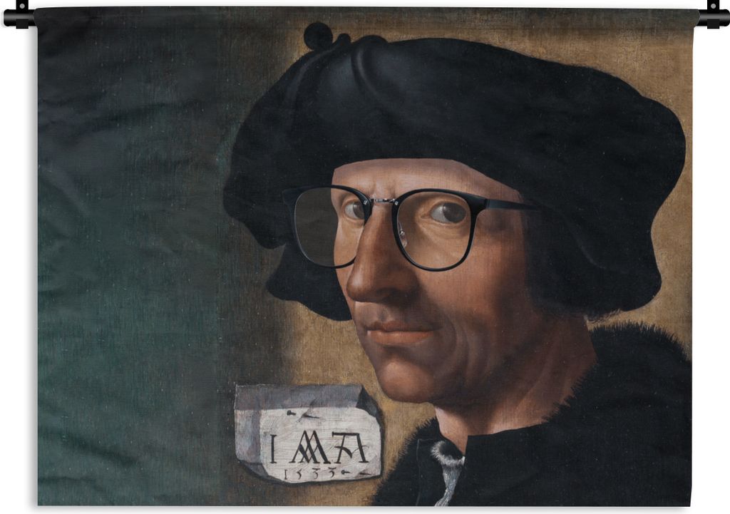 MuchoWow Wandteppich Wandbehang Selbstporträt - Jacob Cornelisz van Oostsanen - Brille 150x112.50 cm Tapisserie Dekoration Wandtuch - Wanddecke ...