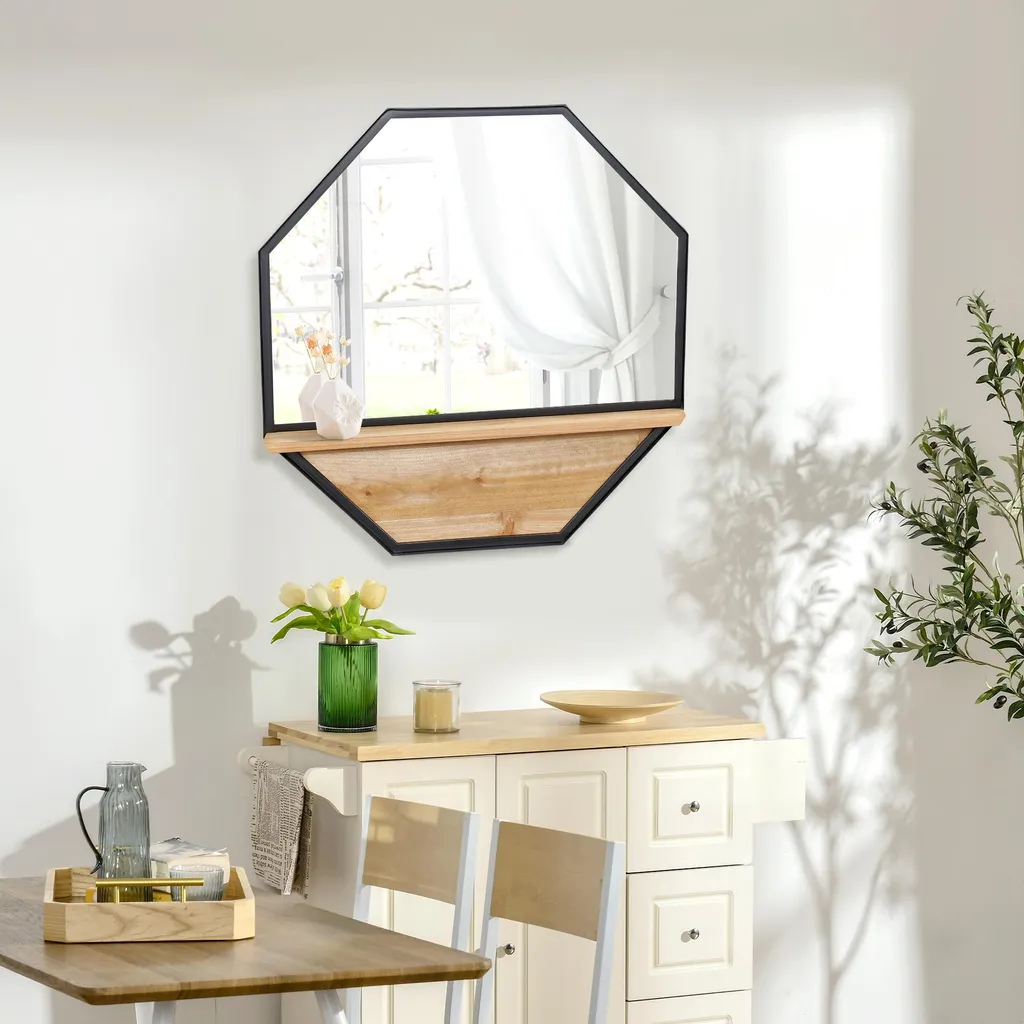 Miroir design noir 61x84 cm avec tablette pratique en acier robuste