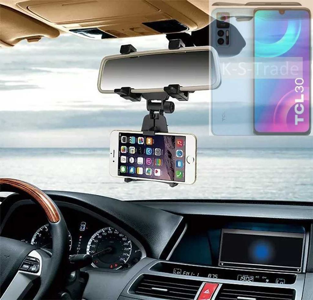 K-S-Trade Smartphone Halterung kompatibel mit TCL 30+ Rückspiegel Halterung schwarz Auto Halterung KFZ Halter