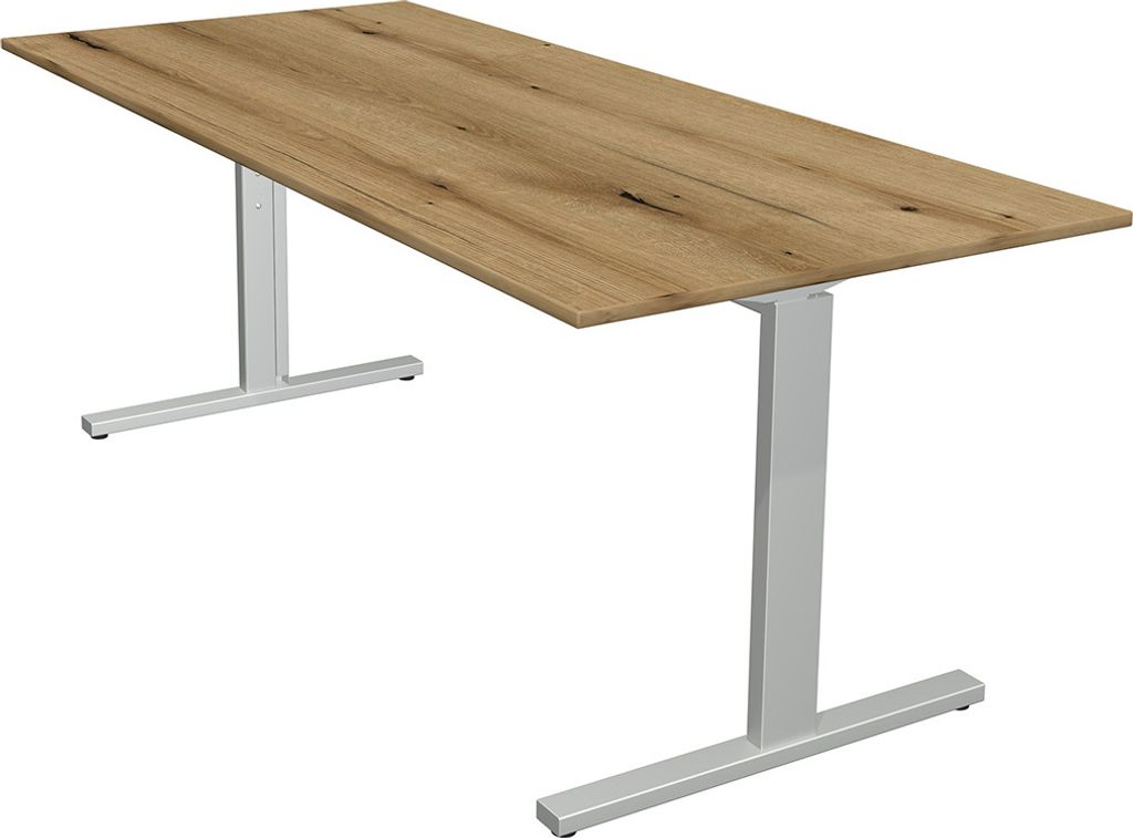 Kerkmann Schreibtisch Form 2 180x80x70-82 cm T-Fuß Alusilber asteiche