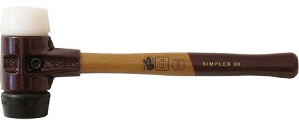SIMPLEX-Schonhammer mit Tempergussgehäuse und Holzstiel, Ø 60 mm, Gummikoposition / Superplastik