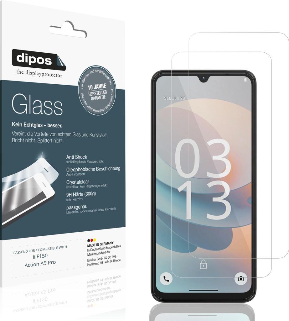 2x Schutzfolie für iiiF150 Action A5 Pro - Anti-Shock 9H Folie dipos Glass Kunststoffglas