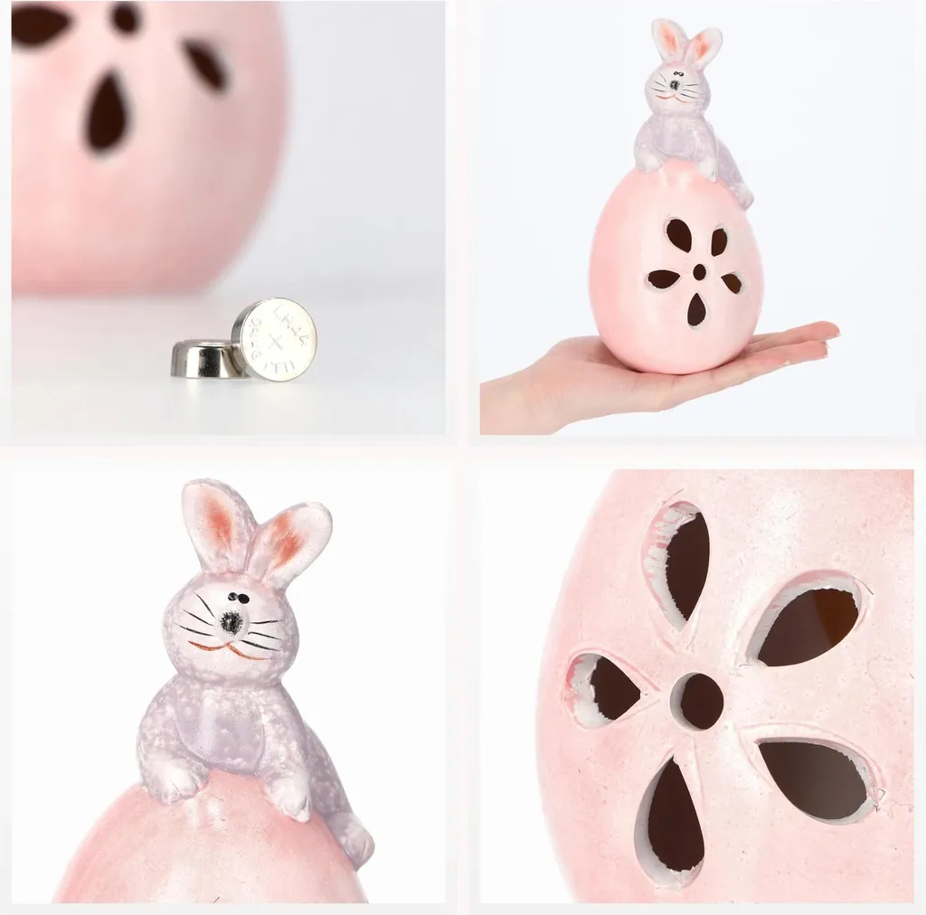 Décorer Table de Pâques avec ce Lapin en Céramique Rose Assis sur Œuf - 4