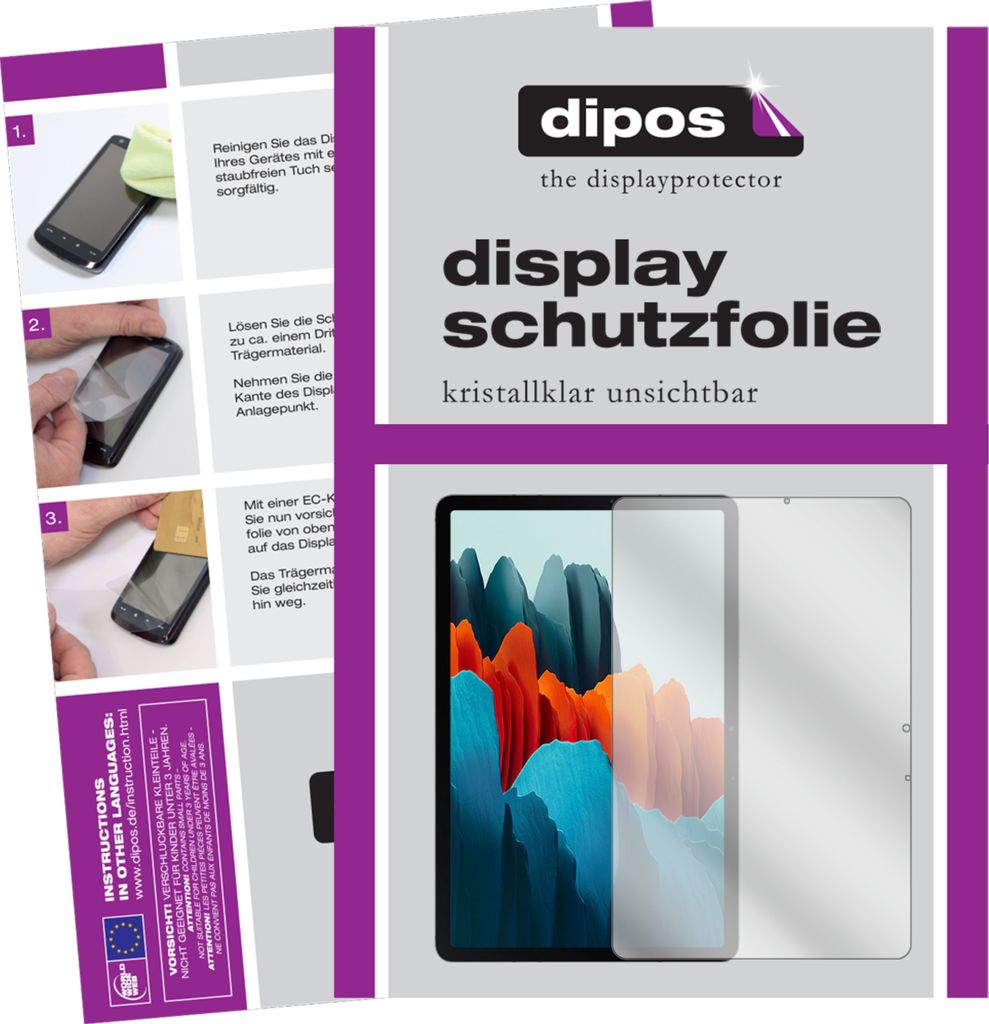 2x Schutzfolie für Samsung Galaxy Tab S7 Wi-Fi klar Displayschutzfolie Folie Display Schutz dipos