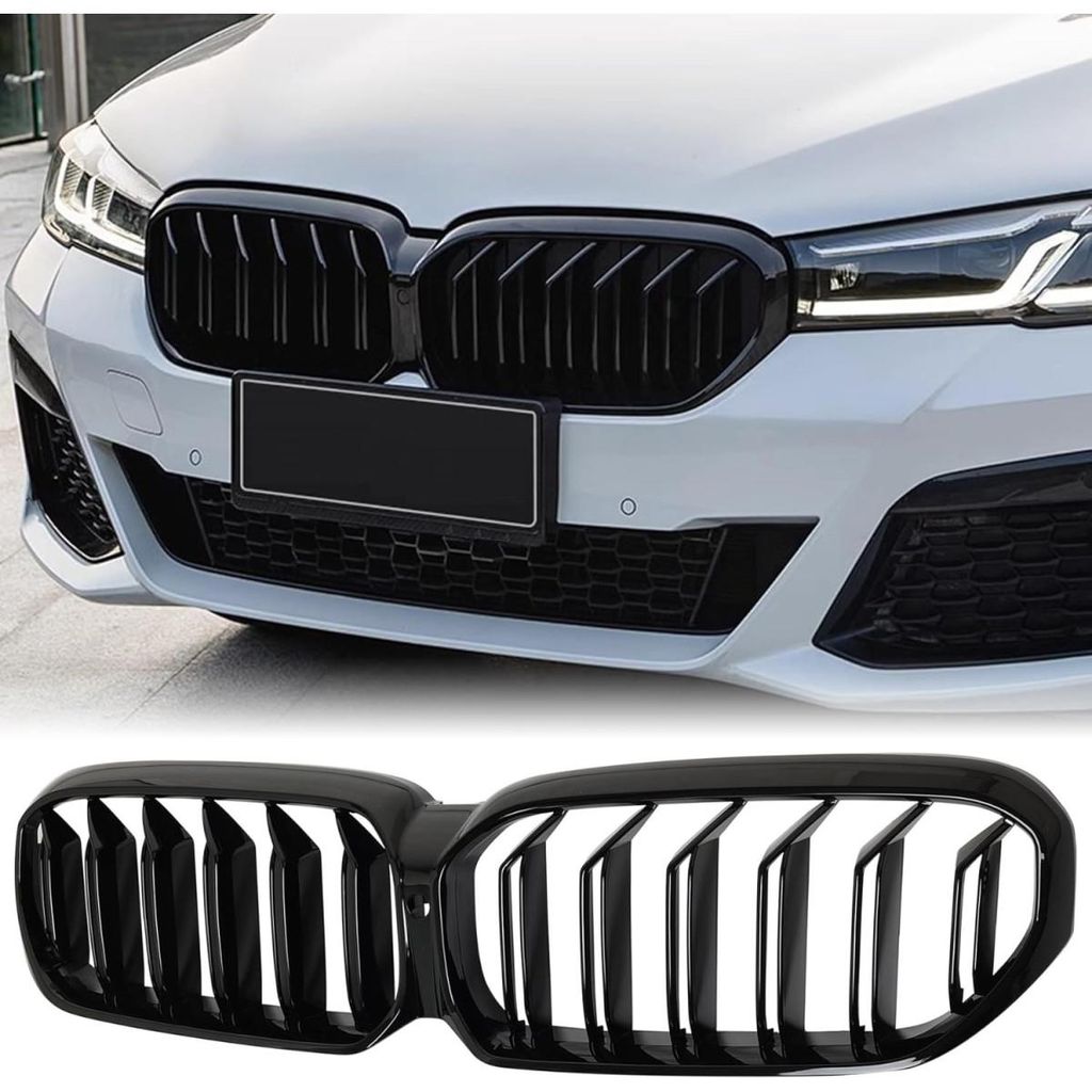 Doppelte Nieren-Kühlergrills für BMW 5er G30/G31 LCI (Facelift) G30/G31/G38 2020–2023, Schwarz Hochglanzlack