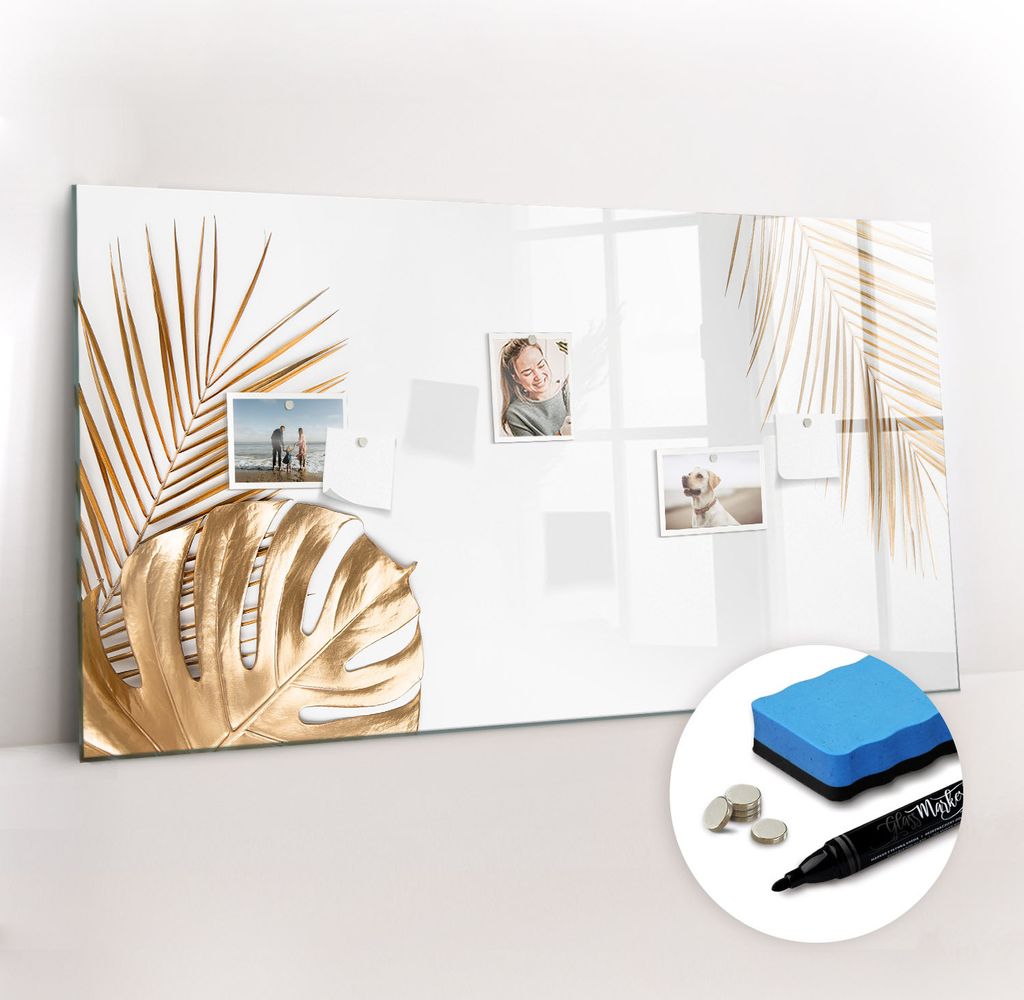 Magnetpinnwand Memoboard - Zubehörsatz - Schwarzer Marker + Schwamm + Magnete - 120 x 60 cm - Tropische Blätter