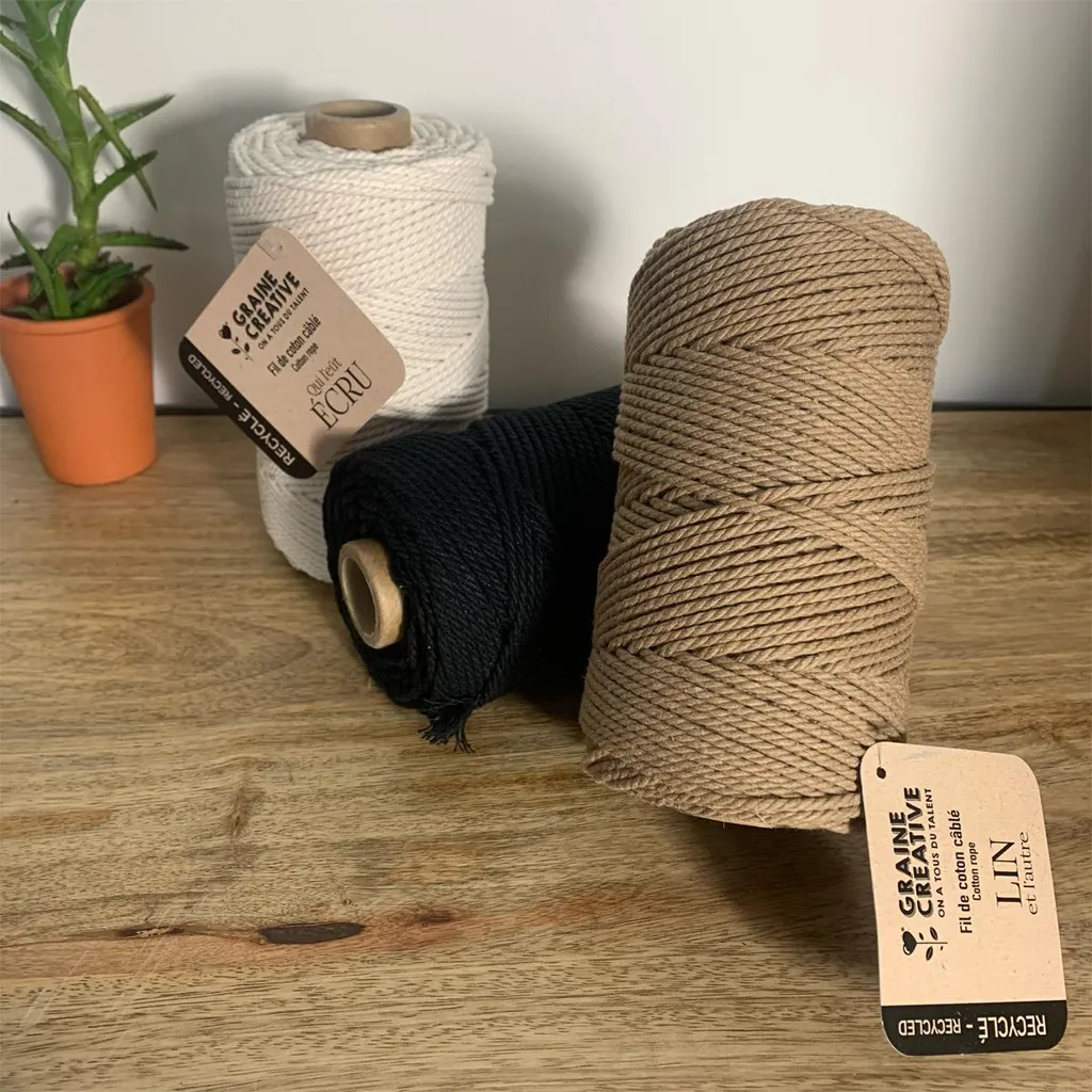 Coton câblé recyclé en kit de 3 bobines pour décoration et macramé