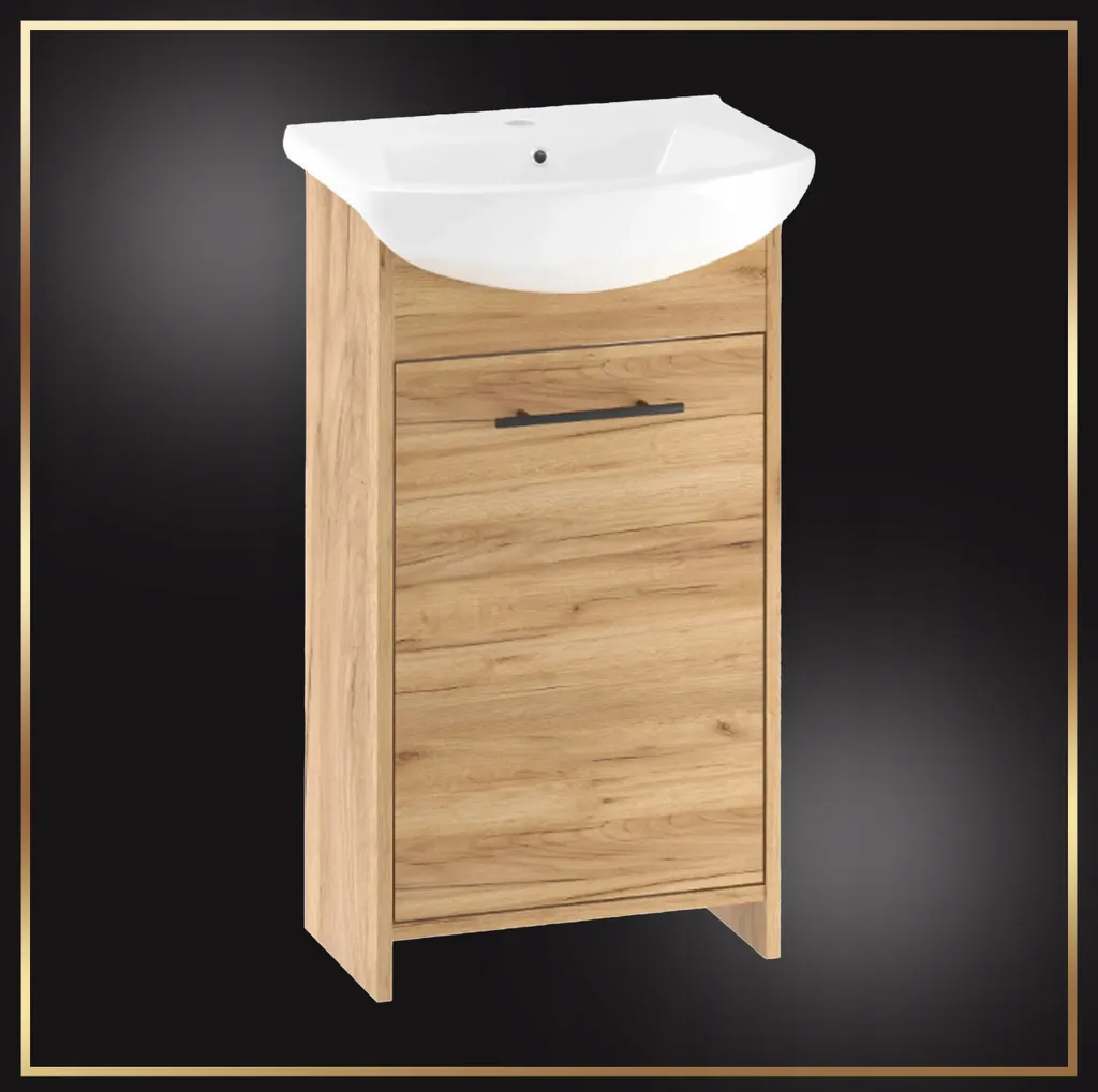 Solution Salle de Bain 45cm : Meuble Stamar Chêne avec Siphon Complet
