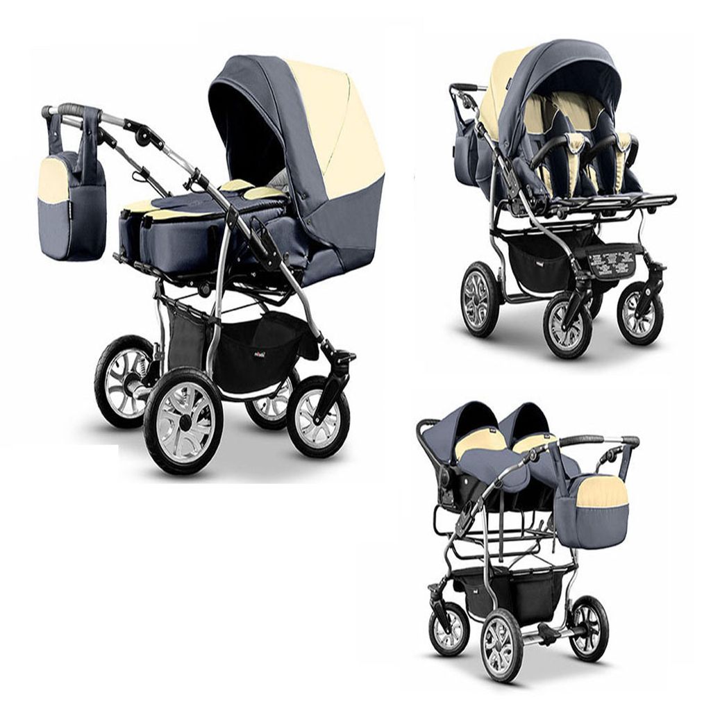 Zwillingskinderwagen 4 in 1 City Twin inkl. Autositze - 15 Teile - in 19 Farben