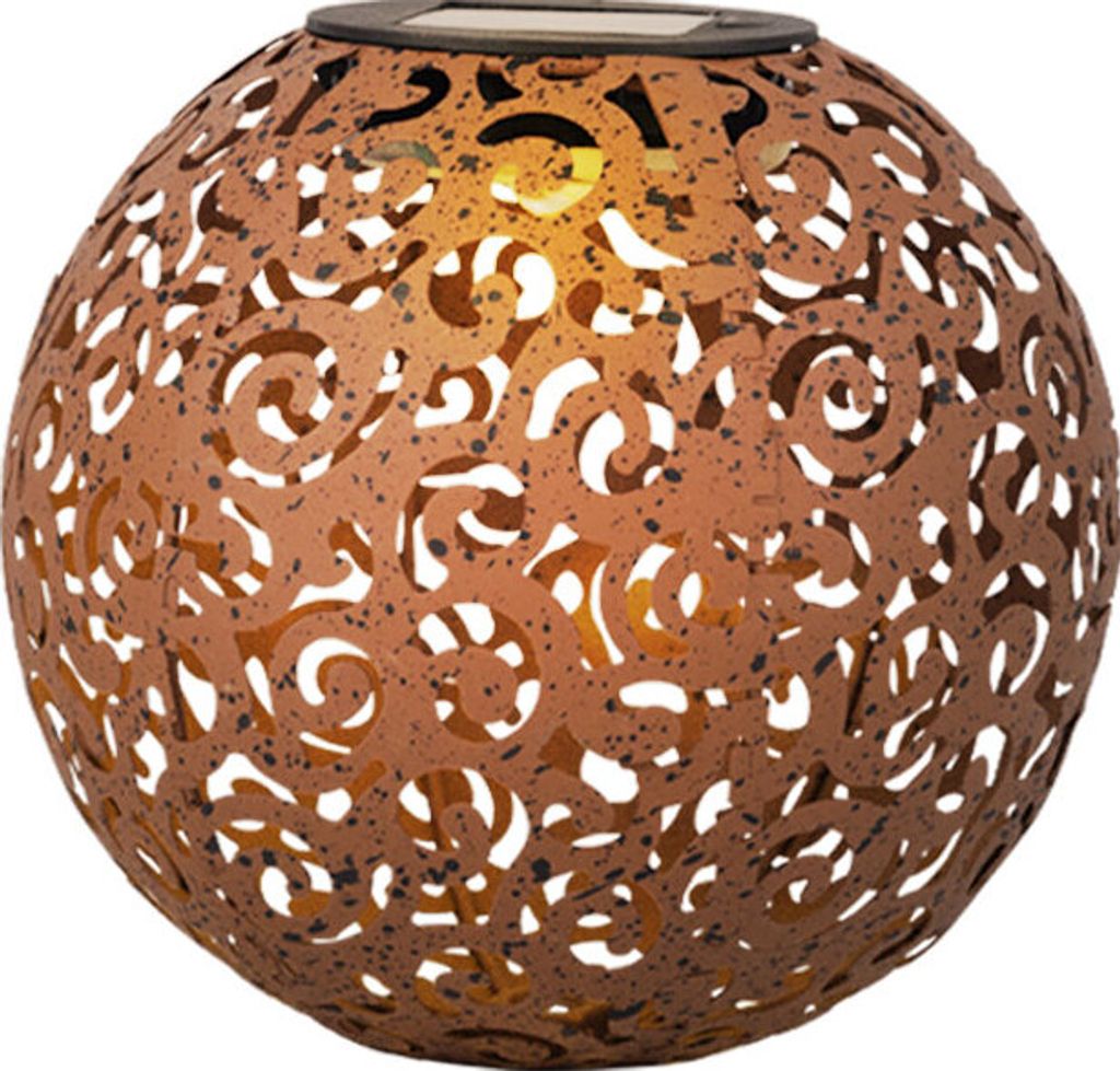 A close-up shot of a decorative solar-powered light sphere.
