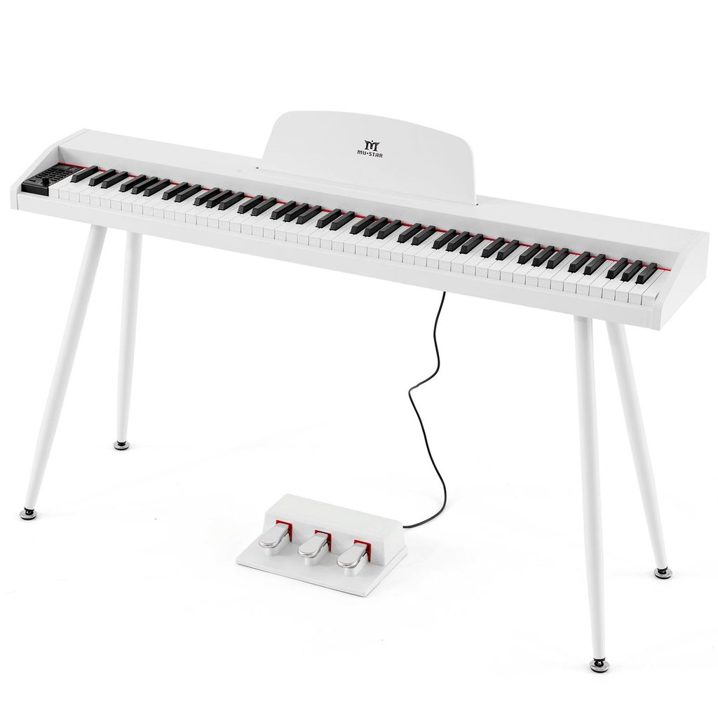 MUSTAR Digitalpiano 88 gewichtet Tasten mit 3 Pedalen für Anfänger, Kopfhöreranschluss, Split/Dual Voice, USB/MIDI,Weiß