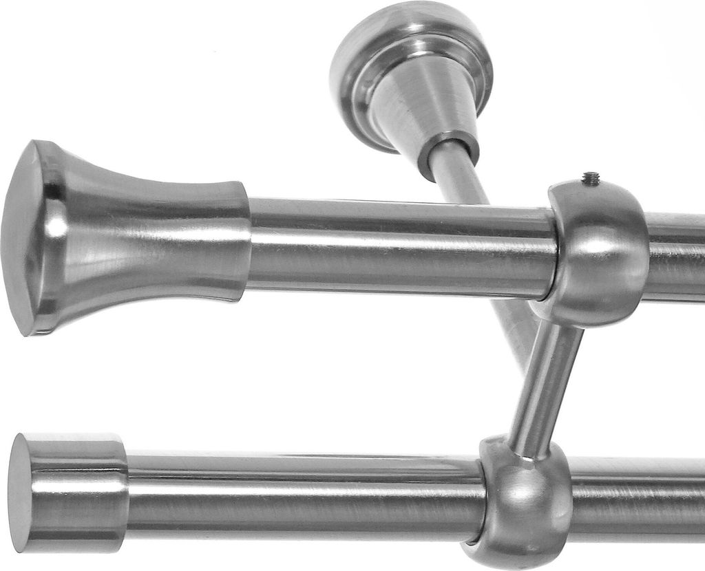 Gardinenstange mit Deckenhalterung I Metall Edelstahl Look 2-läufig Ø 19mm I D28