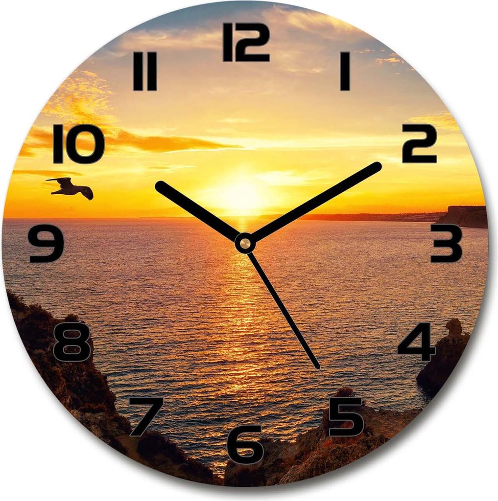Wanduhr aus Glas 30fi Glasbild Glasuhr Gehärtetes Glas - schwarze-zeiger - Sunset sea