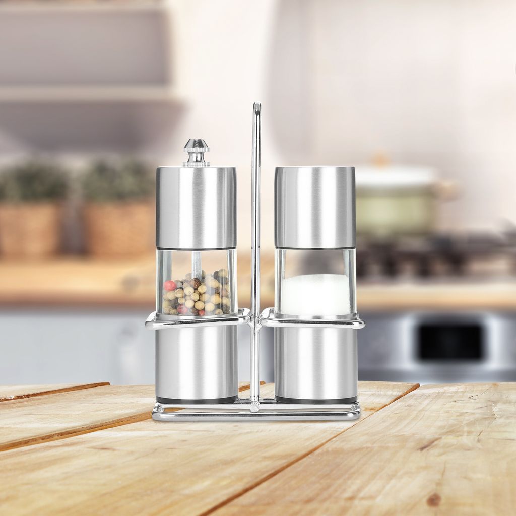 WALDLAND Set Macinaspezie In Legno Di Acacia Con Sottobicchiere E Accessori: Meccanismo In Ceramica, Ideale Per Sale E Pepe, Regalo Da Cucina - 4