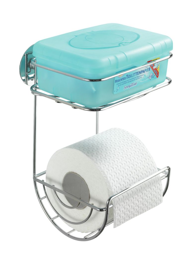 WENKO Toiletten Papier Halter Klo m. Ablage Badablage WC Bad ohne bohren