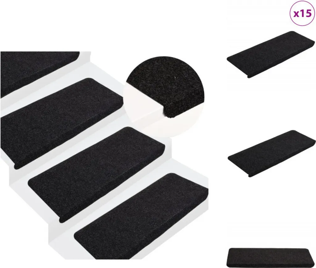 Tapis d'escalier antidérapant et autoadhésif noir 65x24,5 cm pack de 15