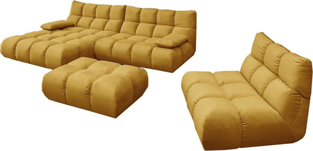 KAWOLA Sitzgruppe VIVIEN Ecksofa links Drehsessel Hockerbank Velvet curry