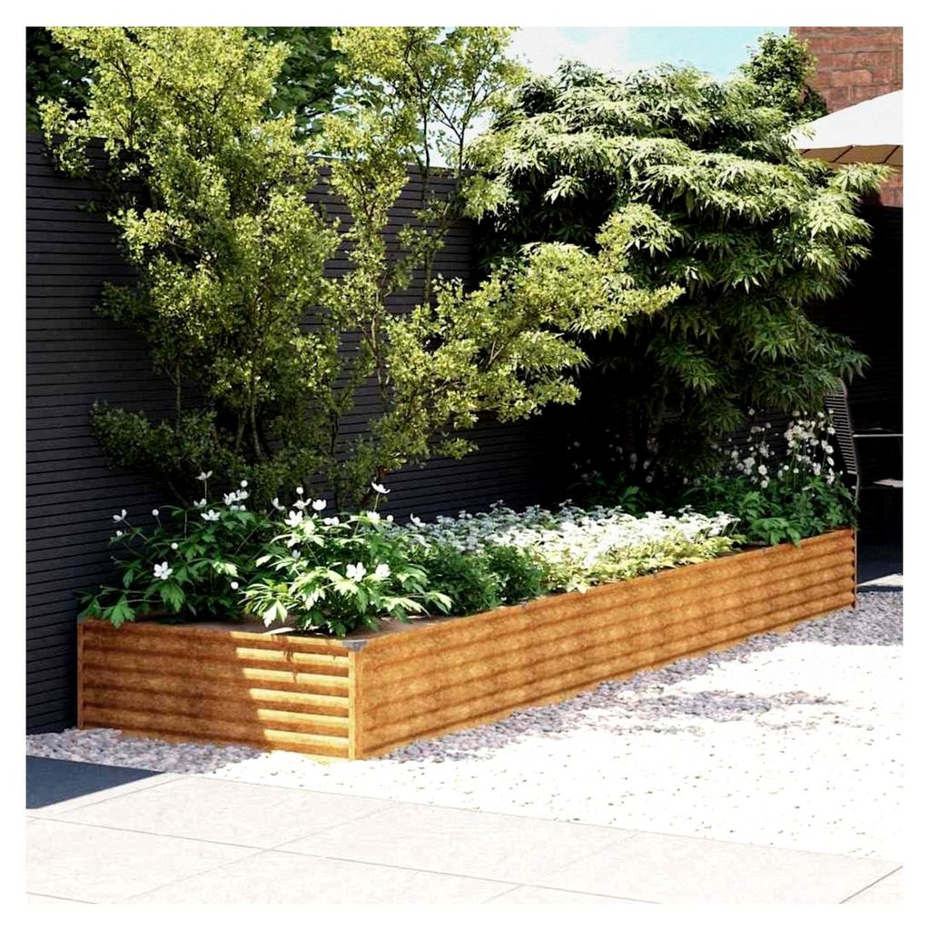 Hochbeet aus Cortenstahl für Garten, 387 x 100 x 36 cm, Pflanzgefäß für Blumen und Sukkulenten, geeignet für Terrasse und Balkon