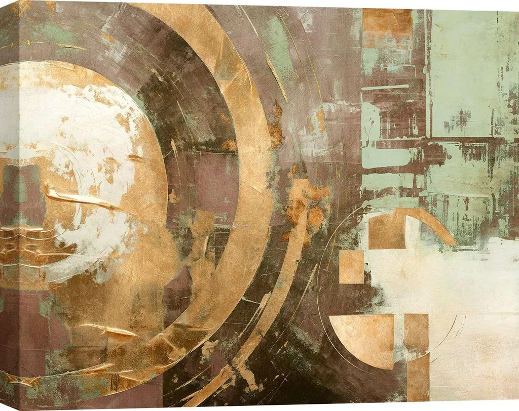 Tableau Peinture sur Toile Abstraite Dorée Jim Stone Golden Planets 70x50