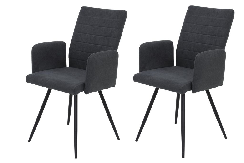 Hela Tische, 2er Set Armlehnstuhl Paris, Bezug Flachgewebe, Rundrohr Gestell, Lehne mit Steppung, ergonomischer Rücken, Armlehne, 120kg belastbar