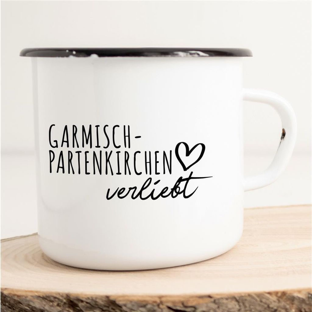 Huuraa Emaille Tasse Garmisch-Partenkirchen Geschenk Kaffeebecher Vintage 300ml Garmisch-Partenkirchen Präsent