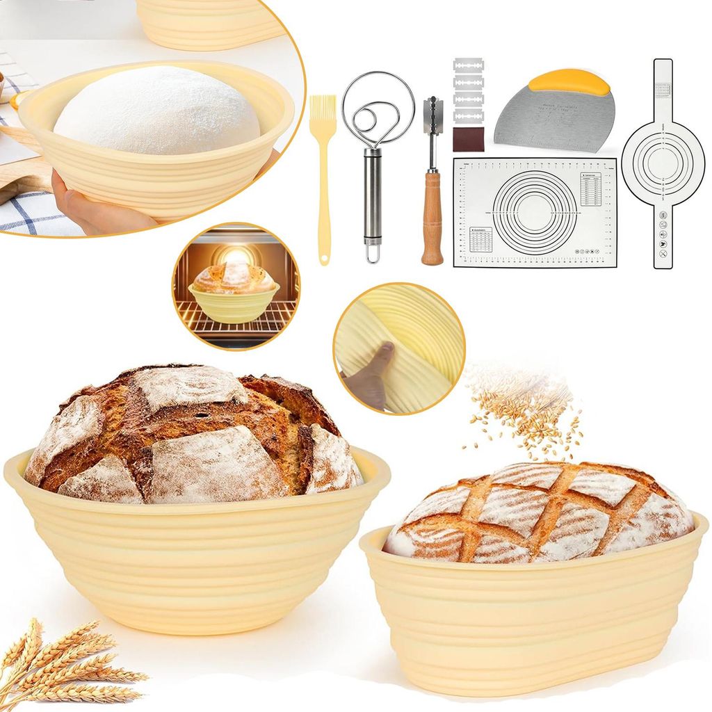 Silikon Gärkorb Set für Brotbacken, Brotbackzubehör mit Produktbild 