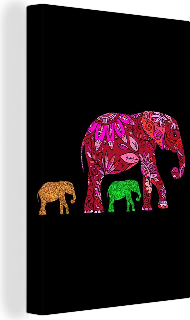 OneMillionCanvasses - Leinwandbilder - 90x140 cm, Elefant - Tiere - Muster - Blumen, Wandbilder Kunstdruck Wanddekoration - Wandschmucke - Schlaf...