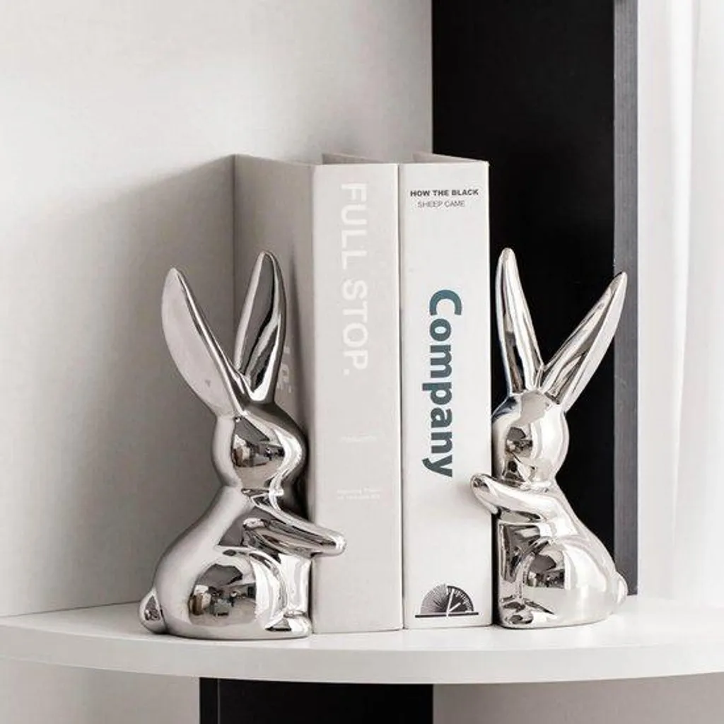 Serre-livres lapin doré en céramique brillante, design moderne et élégant