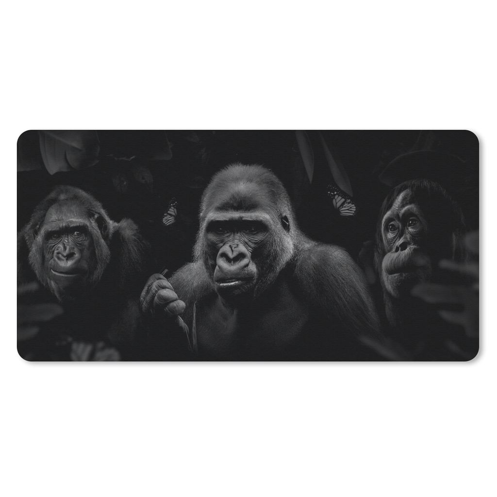 MuchoWow Mauspad Mousepad Panorama mit Gorillas im Dschungel - schwarz und weiß 60x30 cm - Mousepads - Maus Mat - Pad - Mausunterlage - Nachhaltig