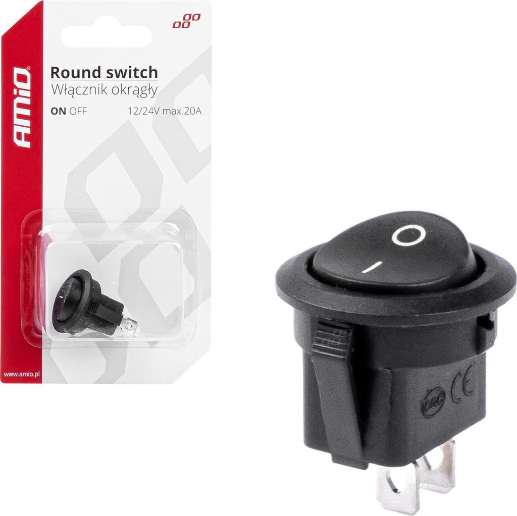 Schwarzer Universal-Schalter AMIO-03083 ON-OFF 12V 20A Rund Schwarz