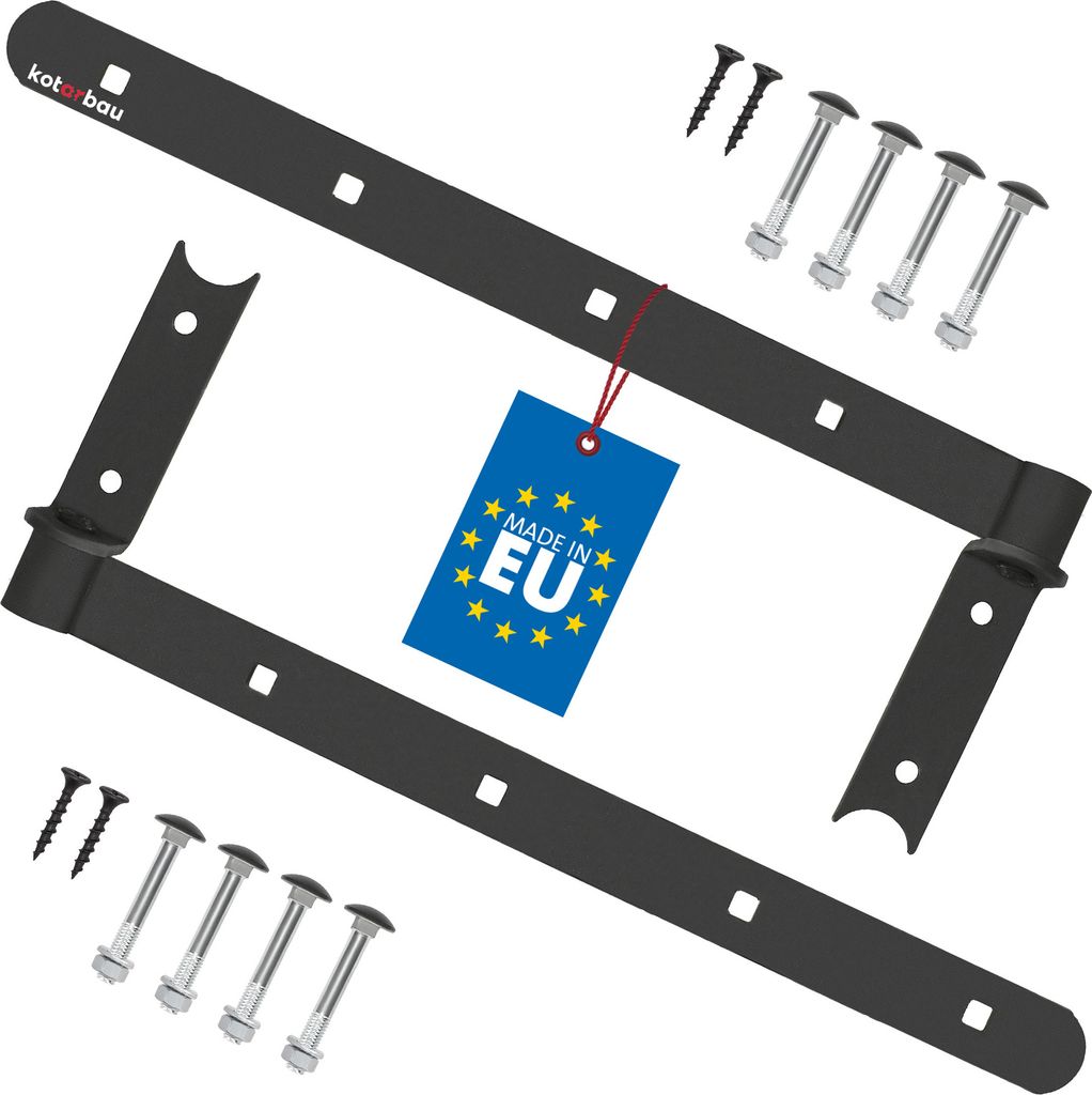 KOTARBAU 2er Set Ladenband schwarz 400 mm Kreuzgehänge pulverbeschichteter Stahl Türband Holztür Band Fensterladen Holz Tor Scharniere Schwerl...