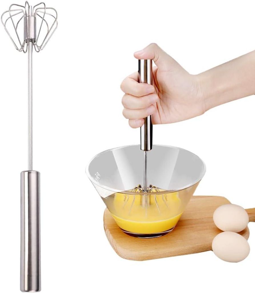 Halbautomatischer Schneebesen Edelstahl 1 Stück, Drehbarer Push Mixer Für Eischnee Und Teig, Küchenrührer Für Backen Und Kochen
