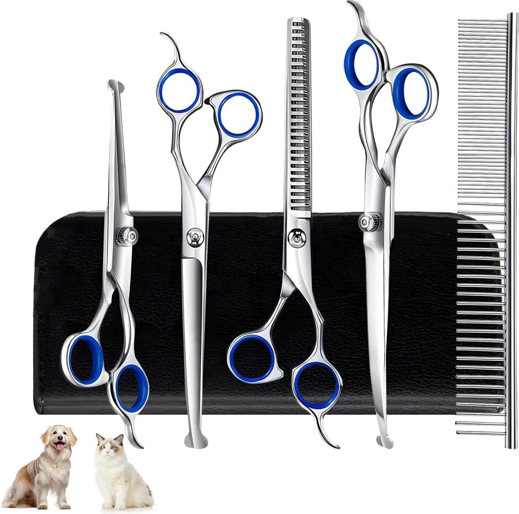 6-in-1 Professionelles Hundescheren-Set für langes Haar - Abgerundete Schere für Hunde und Katzen