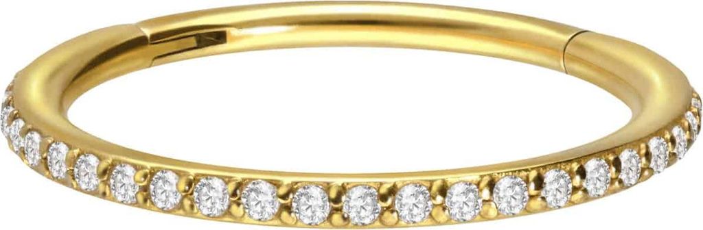 Ohrpiercing, Nasenpiercing, Septum Piercing Chirurgenstahl Segmentring Clicker EINGEFASSTE KRISTALLE Gold Innendurchmesser: 14mm + Stabstärke: 1,2mm