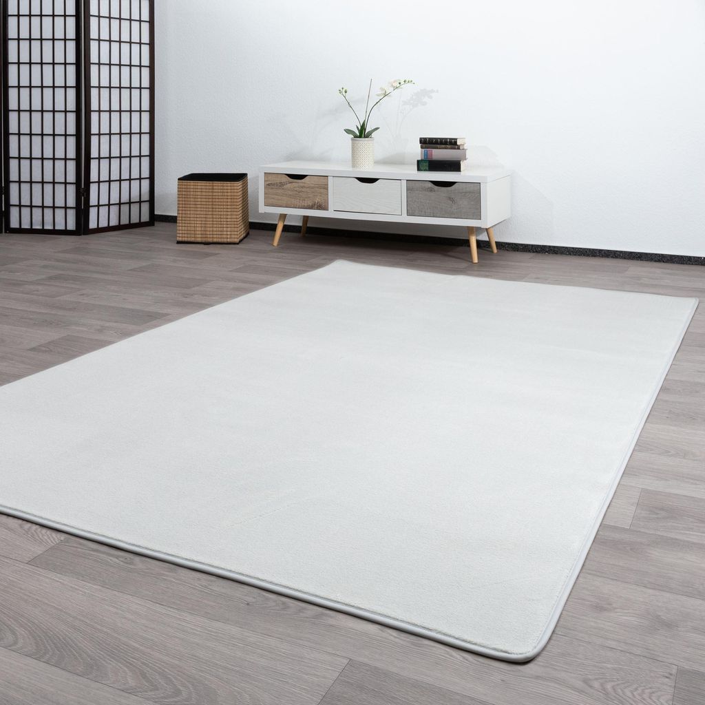 Steffensmeier Kurzflor Teppich Palena | Wohnzimmerteppich | Modern | Strapazierfähig | Silber, Größe: 60x120 cm