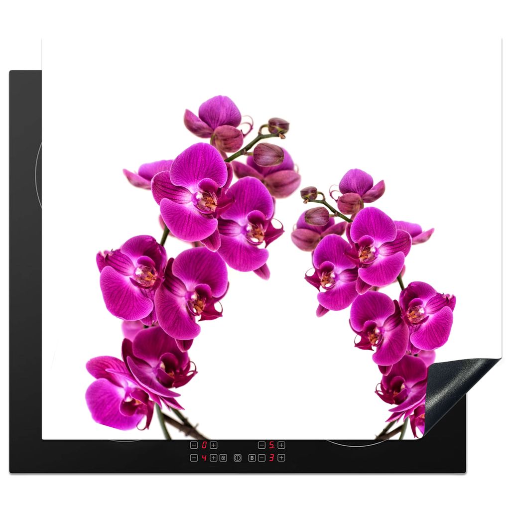 KitchenYeah Herdabdeckplatte Orchidee - Blumen - Rosa - Weiß , 59x52cm, Küche Deko, Glaskeramikkochfeld Herdabdeckung, Abdeckplatte fùr Kochfeld