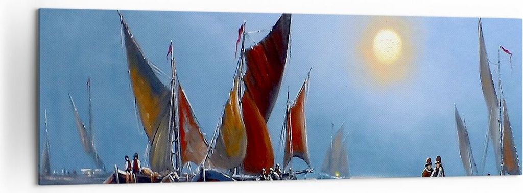Bild auf Leinwand - Leinwandbild - Boote Sonne Fischer Angeln - 160x50cm - Wand Bild - Wanddeko - Leinwanddruck - Bilder - Kunstdruck - Wanddekorat...