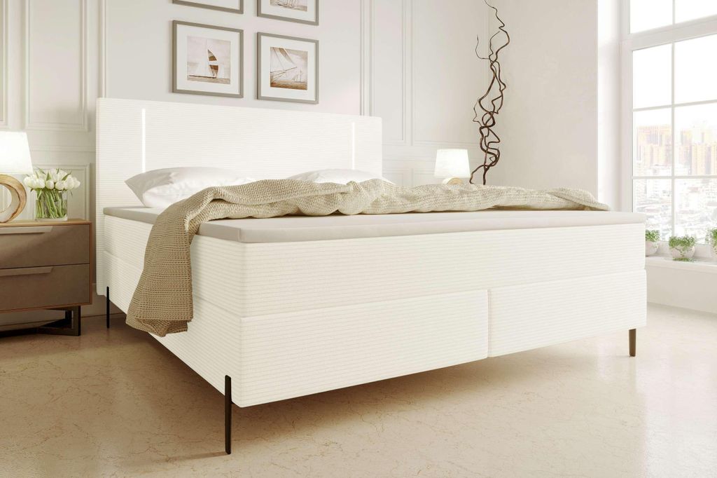 99rooms Favon Boxspringbett Cordstoff POSO Creme 140x200 cm