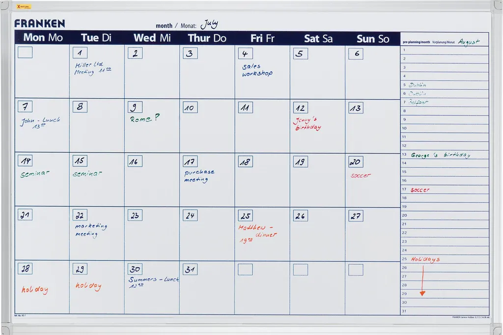 Calendrier de Semaine Magnétique 90x60 cm - Finis les Oublis !