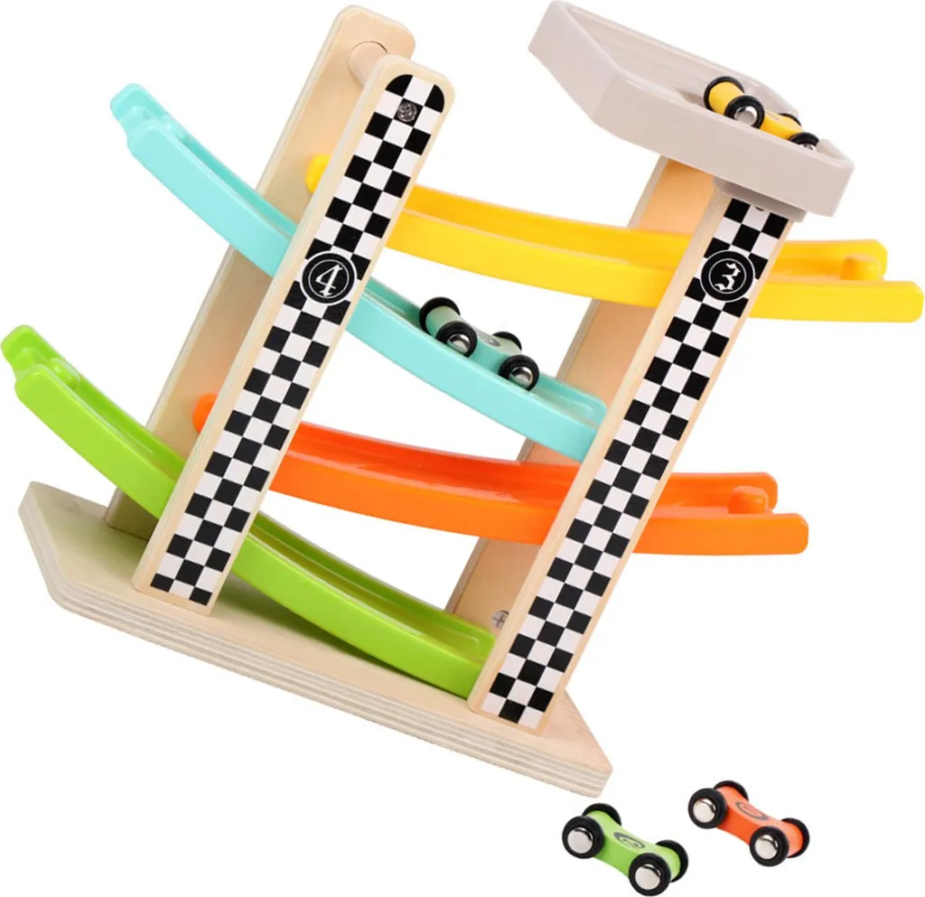 Rampe de voiture en bois et toboggan miniature pour éveil Montessori