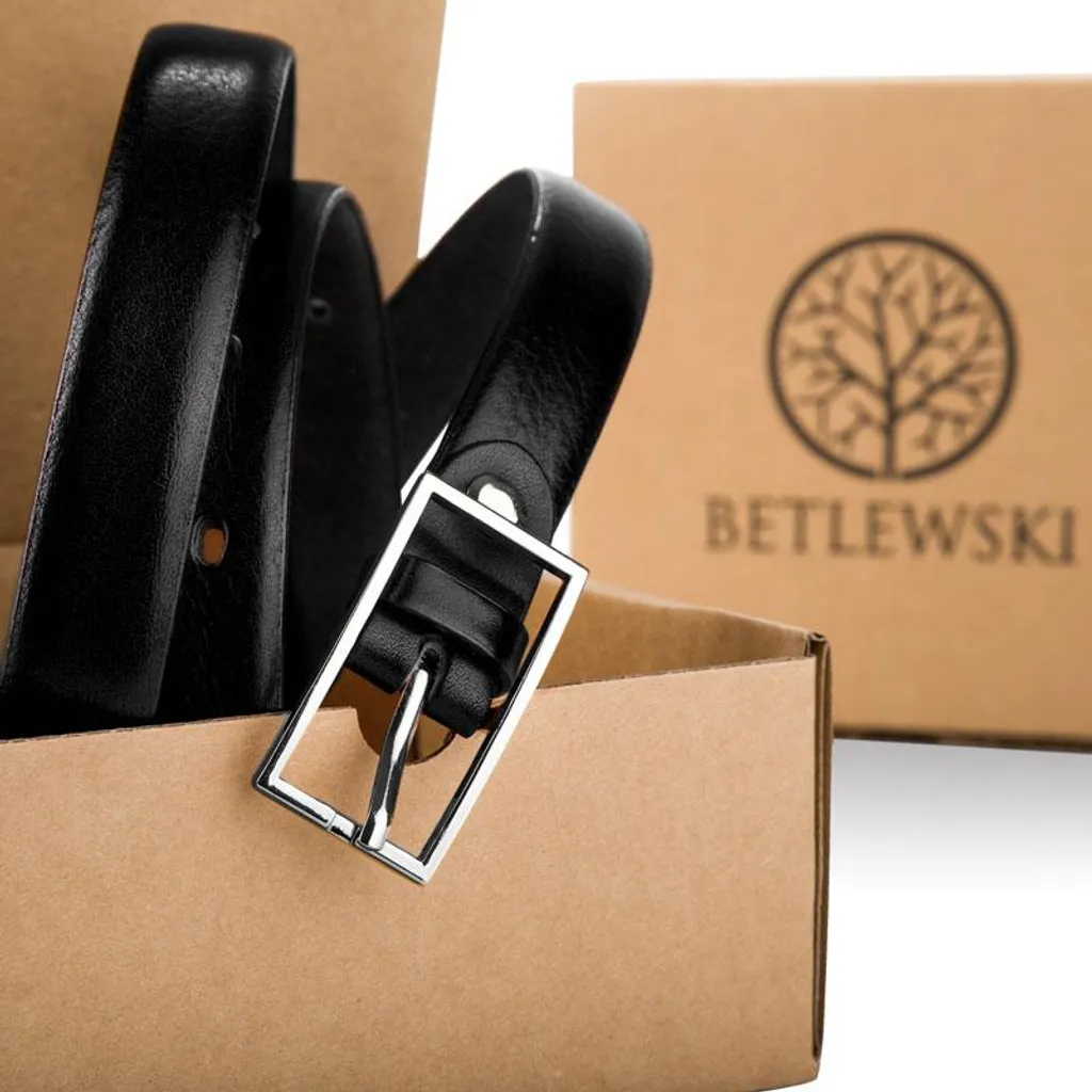 Cintura Elegante Betlewski Pelle Nera 3cm - Fibbia Automatica Design - 7