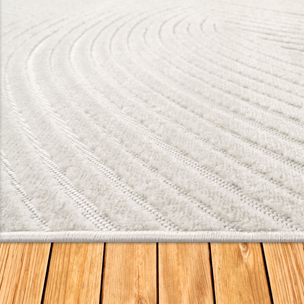 Teppich Outdoor Wetterfest 80x150cm - Boho Kreismuster Creme Für Balkon